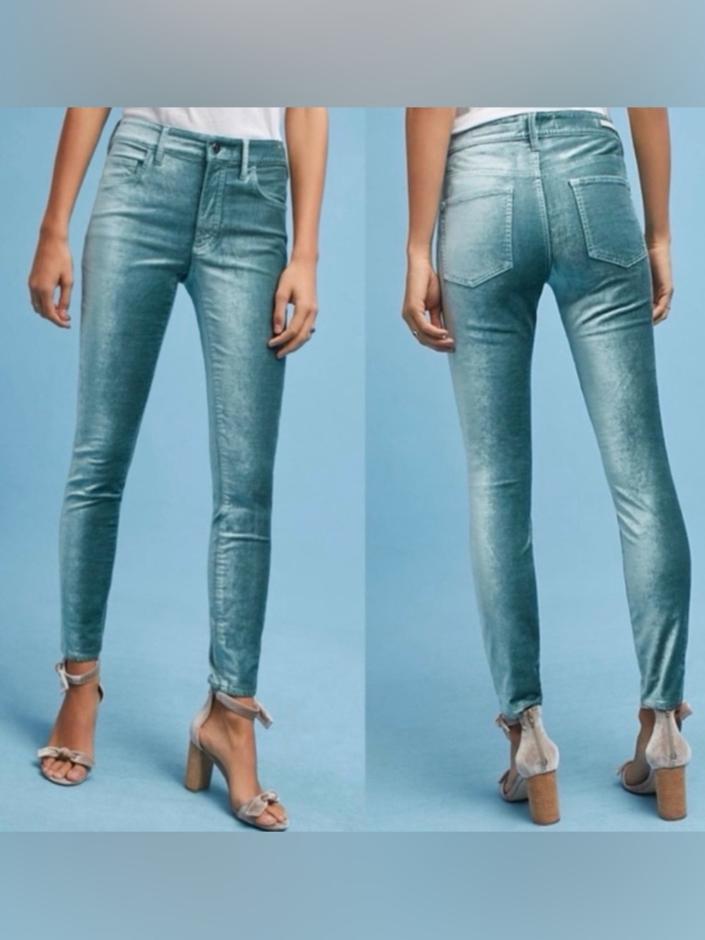 Pilcro and the Letterpress Velvet High-Rise Skinny Jeans 30 Turquoise